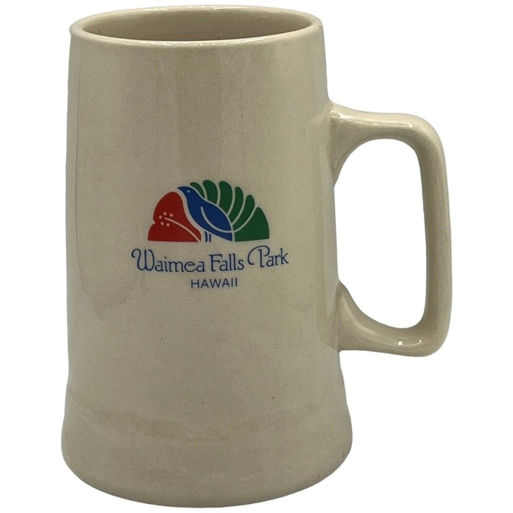 Waimea Falls Park Hawaii Pottery Beer Stein Coffee Mug Bird Logo Red Blue Green